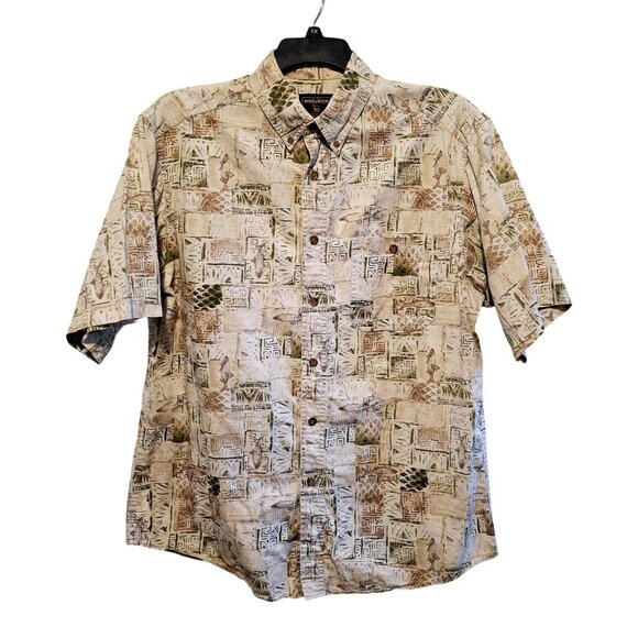 Woolrich Other - Vintage Woolrich Mens Beige & Green Short-Sleeve Button-Up Shirt With Nature Pri